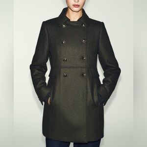 Zara Double Breasted Wool Blend Coat Khaki Classic NWT Tailored Viral Trending